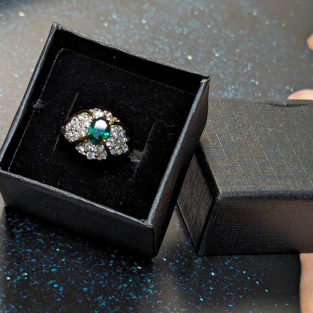 Dazzle Glam Cluster Ring with Genuine Austrian Crystal Emerald green